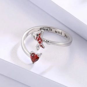 Cardinal & Red Heart Design Open Adjustable Ring for any occasion **New in box